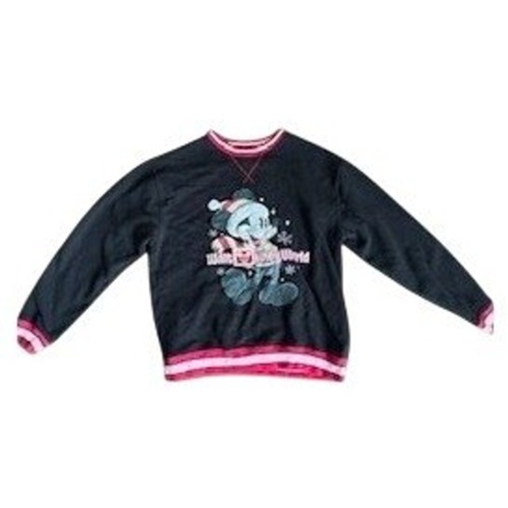 Disney Mickey Mouse Holiday Sweatshirt Walt Disney World Black Red Stripe Medium